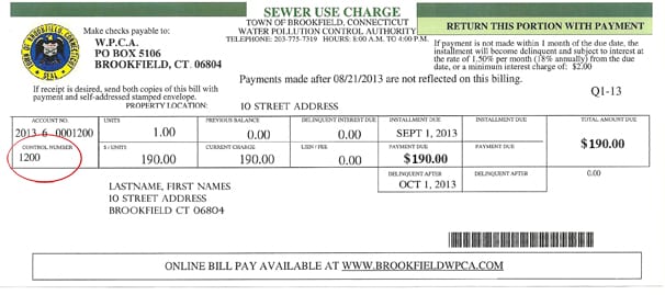 Control Number Location on Bill